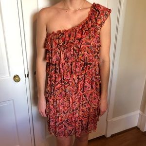 Paisley tiered ruffled one shoulder dress
